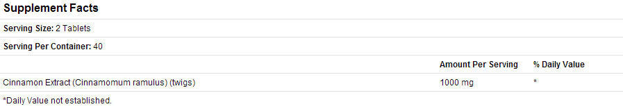 Cinnamon Extract 1000mg / 80 Tabs. - Nutra Best Europe