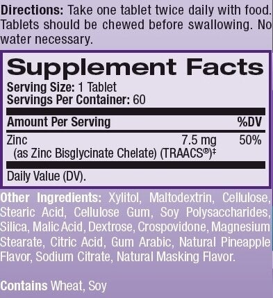 Zinc High Absorption 60 chew tabs. - Nutra Best Europe