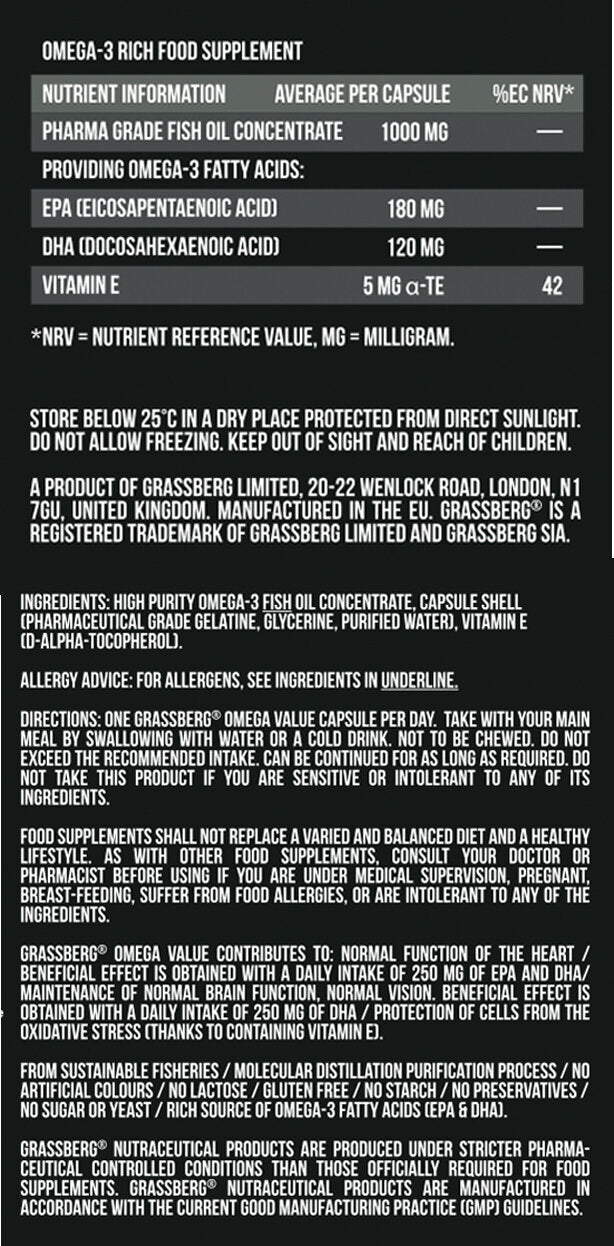 GRASSBERG Omega-3 Value 1000 mg 60 Caps - Nutra Best Europe