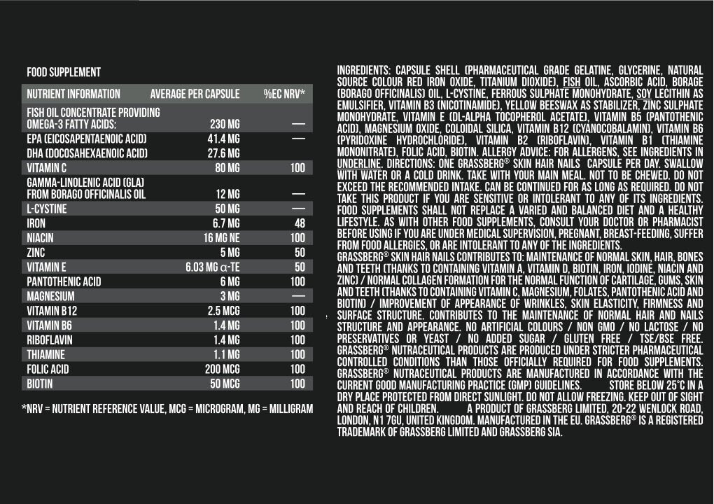 GRASSBERG Skin Hair Nails 60/120 Caps - Nutra Best Europe