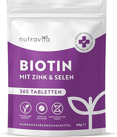 Biotin + Szelén + Cink tabletták bőrre, hajra és körömre – 365 vegán tabletta 1 évre <tc>Nutravita</tc>