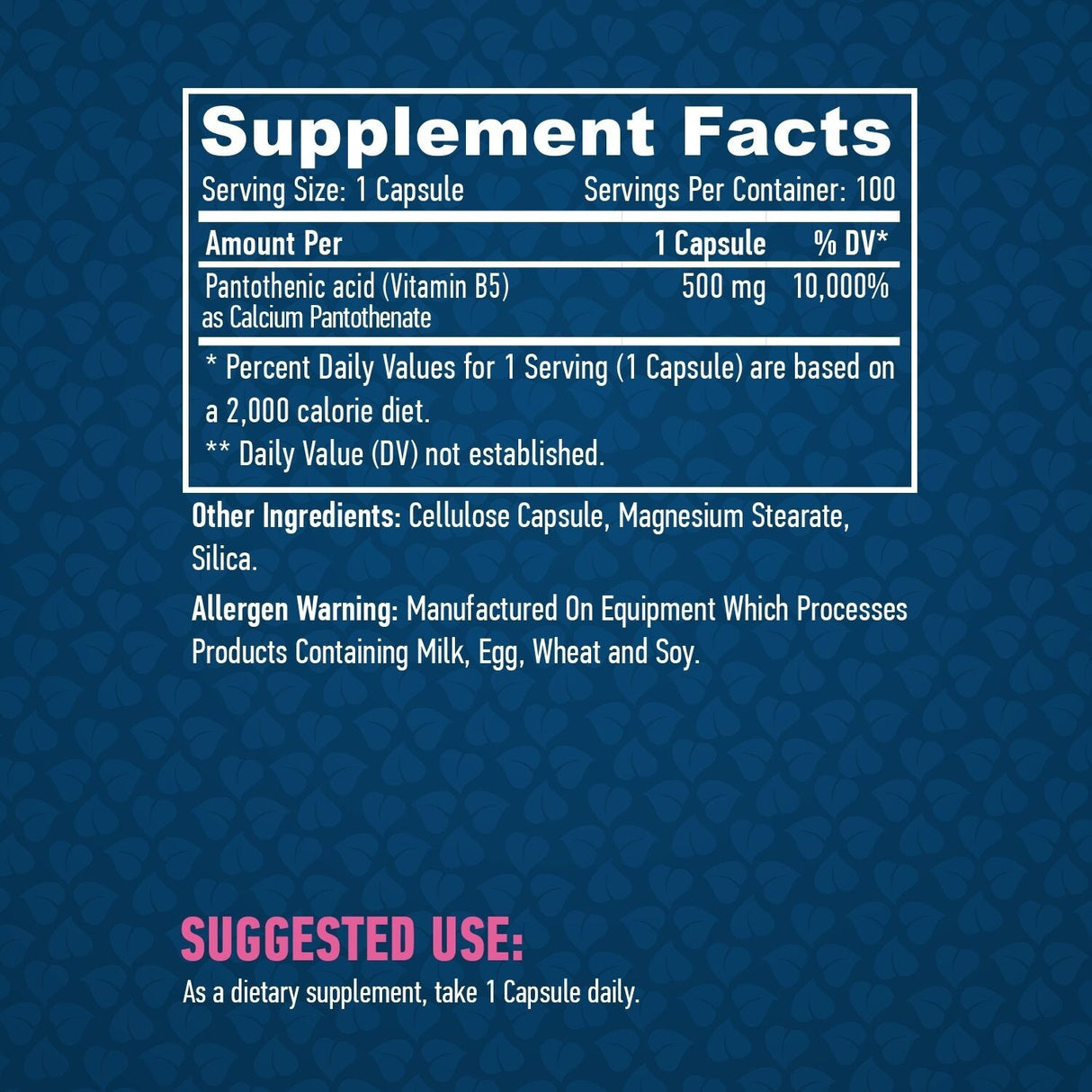 Pantothenic Acid 500 mg / 100 Vcaps - Nutra Best Europe