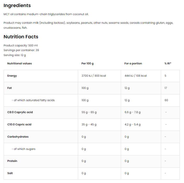 MCT Coconut Oil | Premium Quality C8 + C10 500 ml - Nutra Best Europe