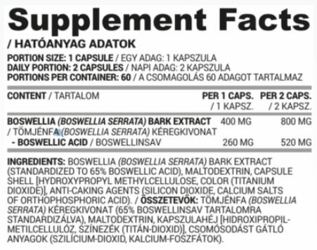 Boswellia 400 mg | Boswellia Serrata Bark Extract - 60 capsules - Nutra Best Europe