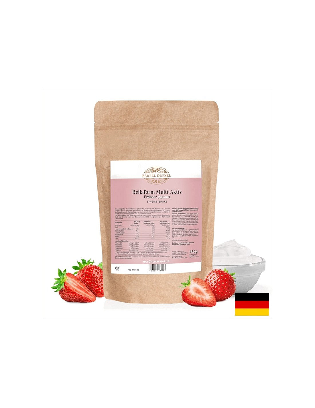 Természetes protein shake por - Diétás, egészséges és laktató, 450 g, epres joghurt ízesítéssel