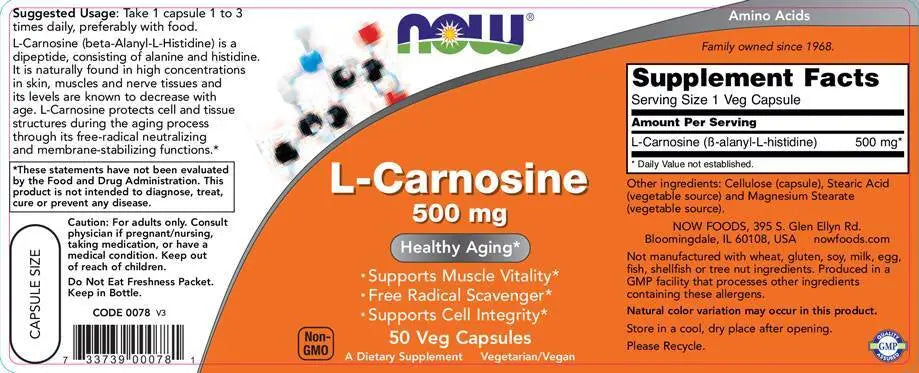 L-Carnosine 500 mg - 100 capsules - Nutra Best Europe