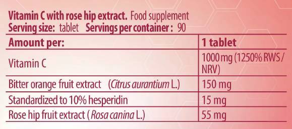 Vitamin C 1000 / with Rose Hips and Bitter Orange - 90 Tablets - Nutra Best Europe