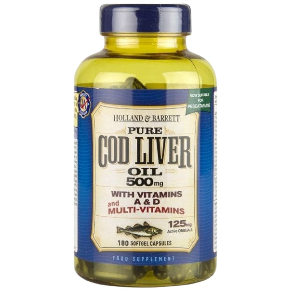 Cod Liver Oil 500mg | With Multi Vitamins - 180 Gel capsules - Nutra Best Europe