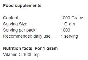 Vitamin C Antioxidant | 100% Vitamin C Powder - 1000 grams - Nutra Best Europe