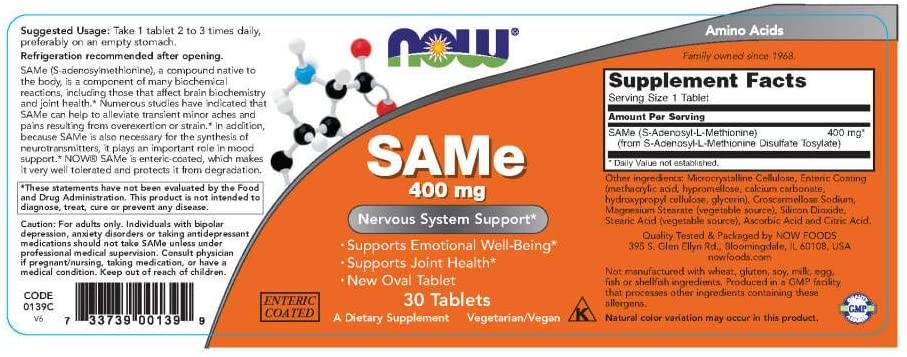 SAMe 400 mg - 30 Tablets - Nutra Best Europe
