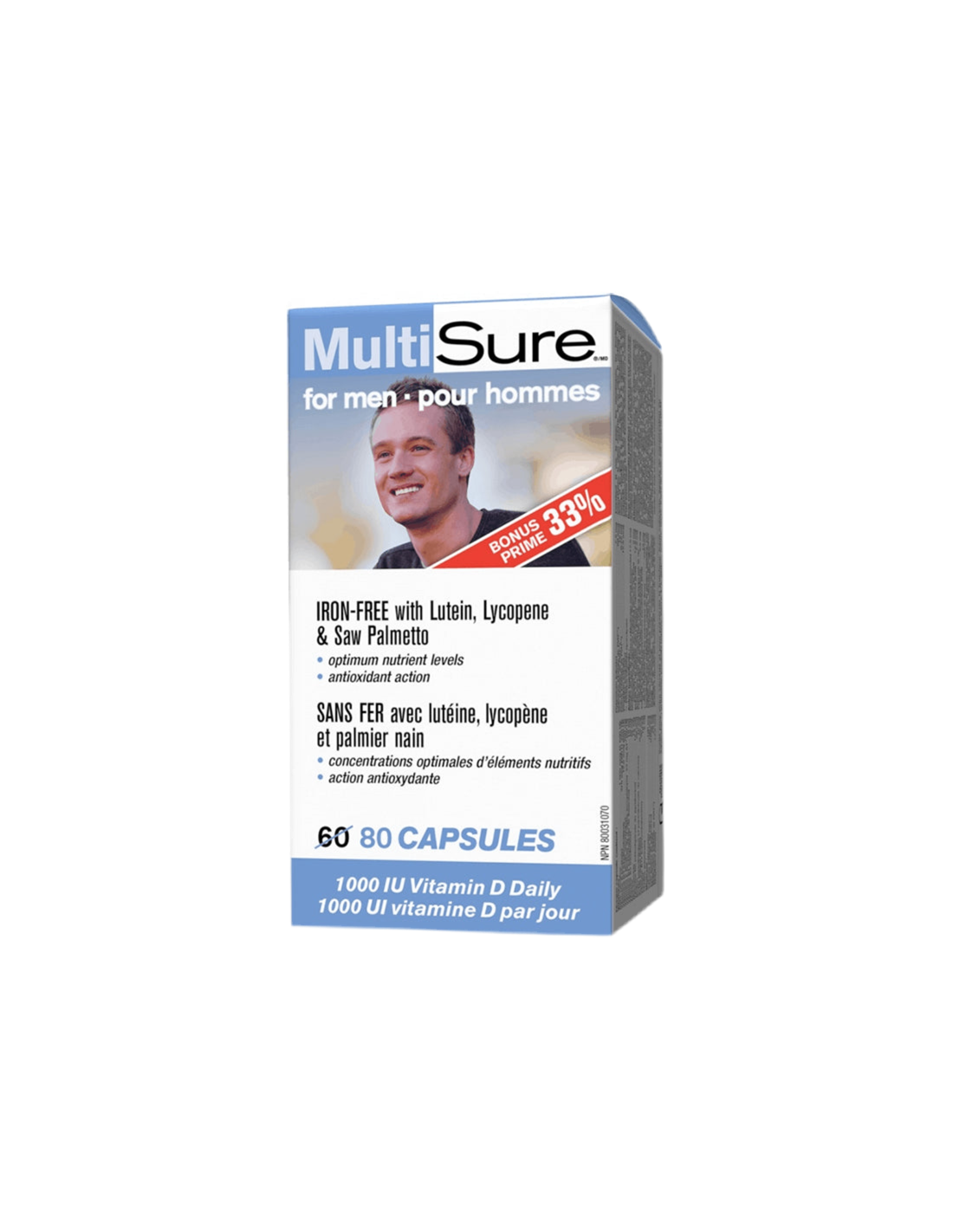 MultiSure® Men / Multivitamins for men (with lutein, lycopene and saw palmetto), 80 capsules - Nutra Best Europe