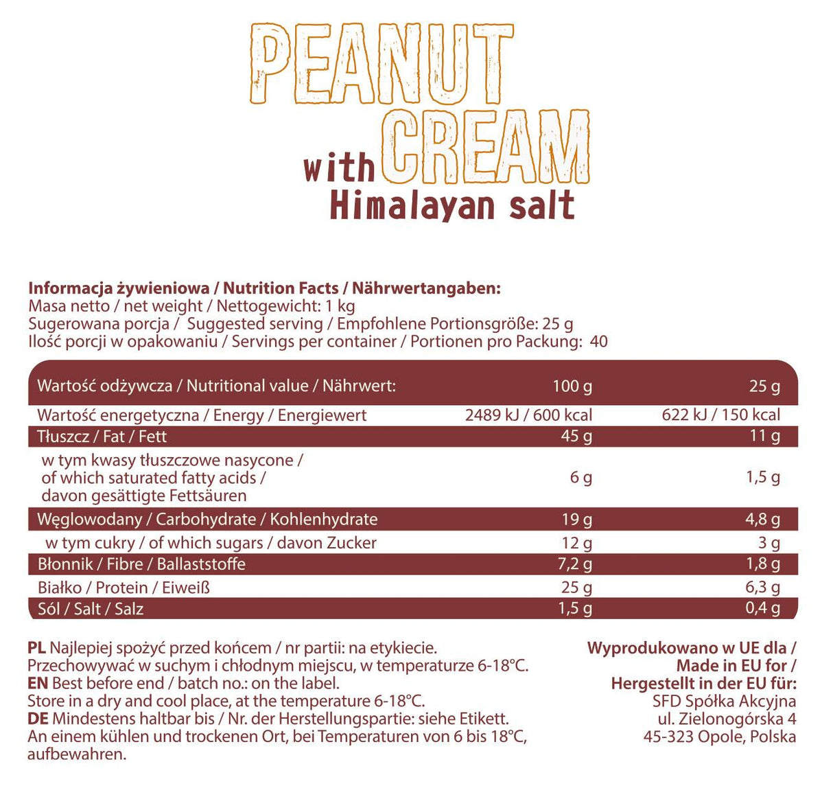Peanut Cream with Himalayan Salt - 1000 grams - Nutra Best Europe