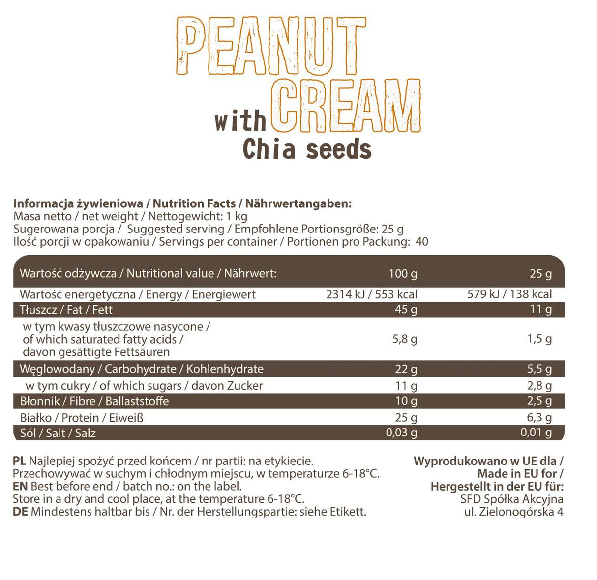 Peanut Cream with Chia Seeds 1000 grams - Nutra Best Europe