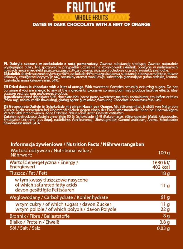 FrutiLove | Dates in Dark Chocolate and Orange 300 grams - Nutra Best Europe