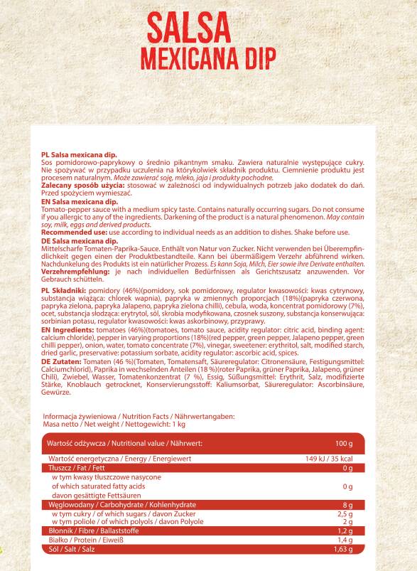 Salsa Mexicana Dip - 1000 grams - Nutra Best Europe