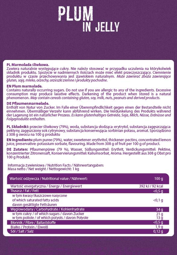 Frulove in Jelly | Plum - 1000 grams - Nutra Best Europe