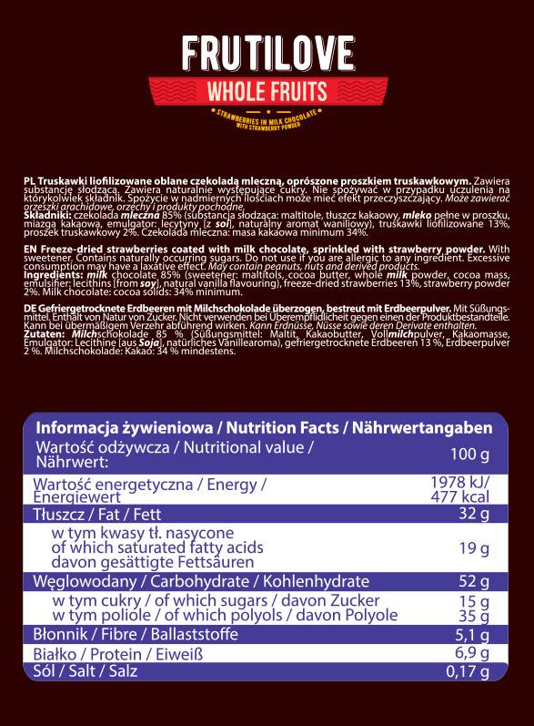 FrutiLove | Strawberries in Milk Chocolate & Strawberry Powder - 200 grams - Nutra Best Europe