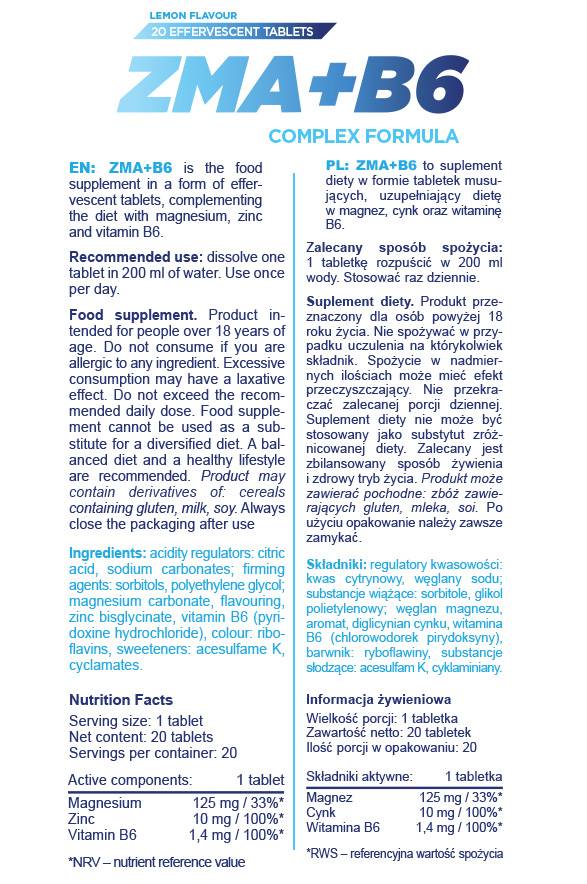 ZMA + B6 | Effervescent Complex Formula - 20 soluble tablets - Nutra Best Europe