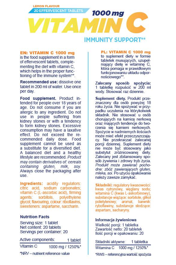 Vitamin C 1000 mg | Effervescent - 20 soluble tablets - Nutra Best Europe