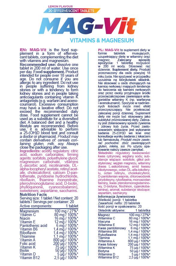 Mag-Vit | Magnesium & Vitamins Effervescent - 20 soluble tablets - Nutra Best Europe