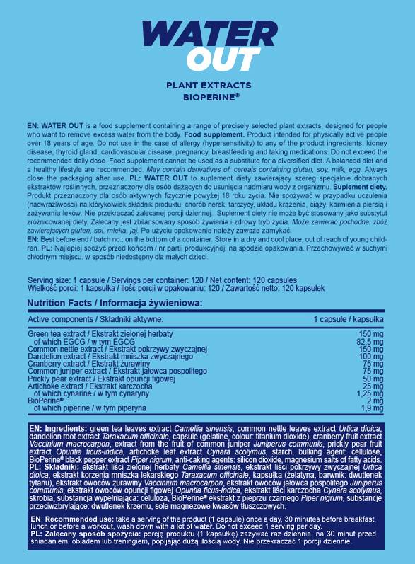 Water Out | Plant Extract Based Diuretic - 120 capsules - Nutra Best Europe