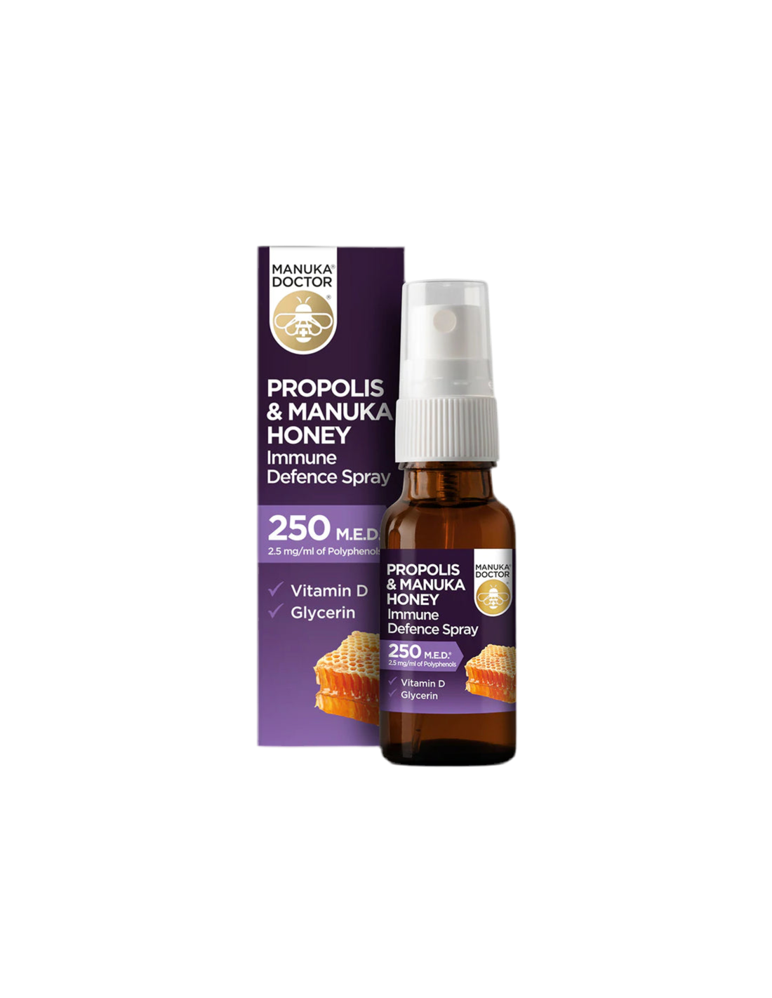 Propolis & Manuka Honey Immune Defense Spray 250 MED/ Throat spray with propolis (250 MED), manuka honey and vitamin D3, 20 ml - Nutra Best Europe