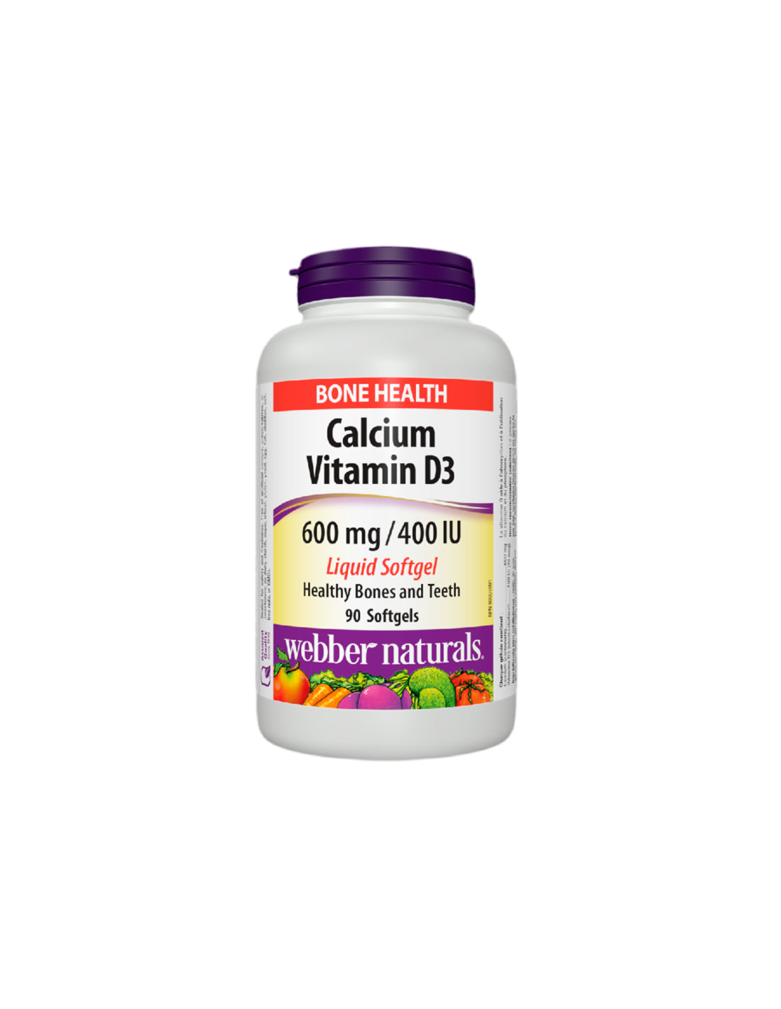 Calcium 600 mg + Vitamin D3 400 IU - Bone and Muscular System, 90 Webber Naturals Liquid Softgels - Nutra Best Europe