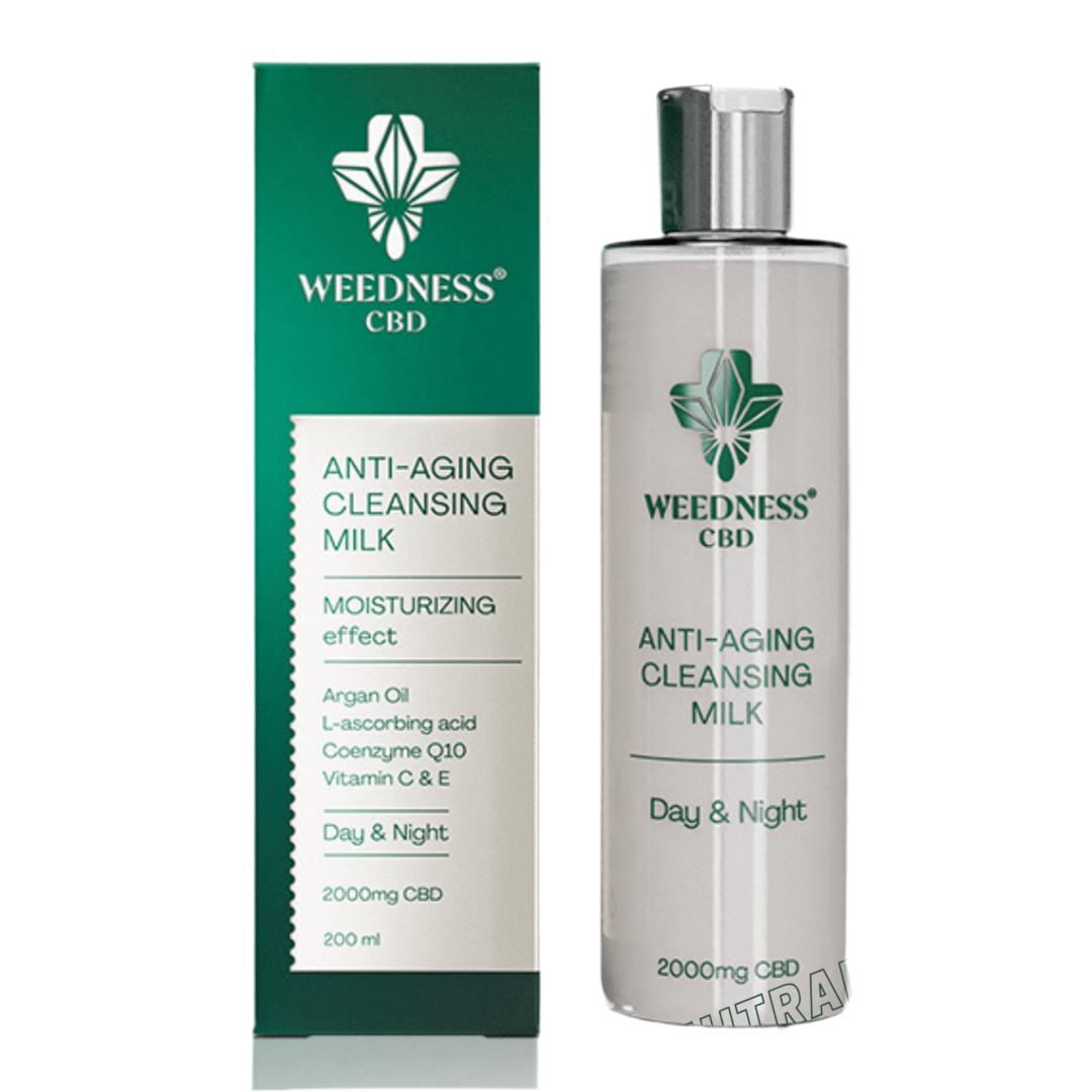 Почистващо мляко за лице против стареене | 2000 mg CBD /24 часа/ (200ml) Weedness CBD - Nutra Best Europe