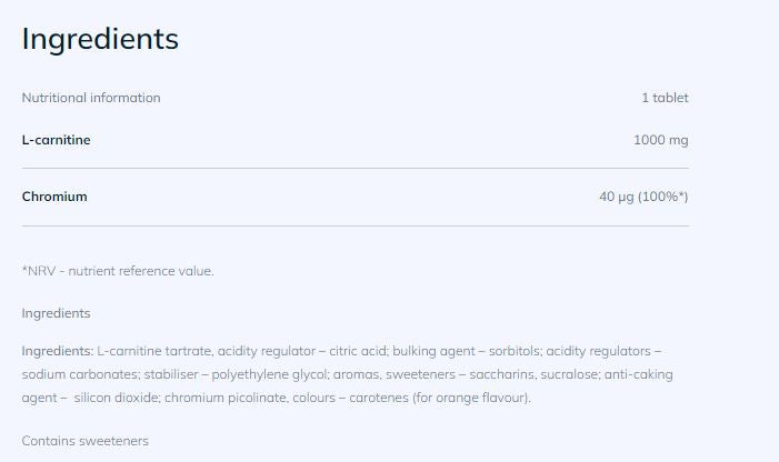 Gold L-carnitine 1000 + Chromium / 20 Effervescent Tabs - 0 - Nutra Best Europe