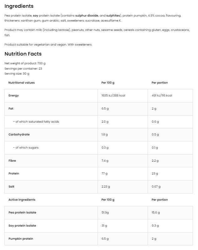 Vegan Protein Blend | Pea + Soy + Pumpkin 700 grams - Nutra Best Europe