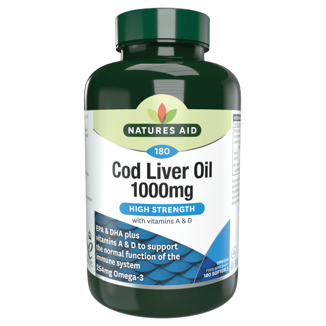 Cod Liver Oil 1000mg 180 Softgels NaturesAid - Nutra Best Europe