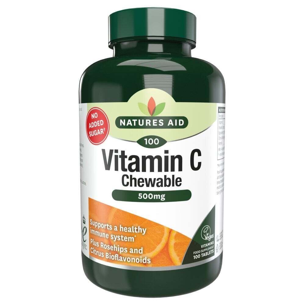Vitamin C with rose hips, bioflavonoids and acerola (Vitamin C Chewable) 500mg 100 chewable tablets NaturesAid - Nutra Best Europe