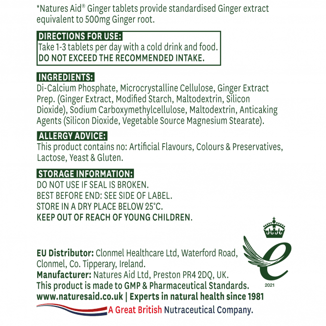 Ginger Root 500mg 90 tablets NaturesAid - Nutra Best Europe