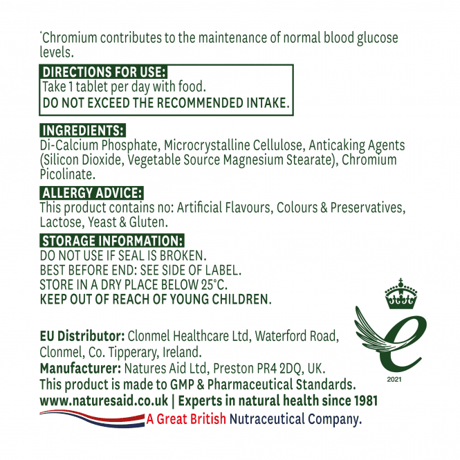 Chromium Picolinate 200mcg 90 tablets NaturesAid - Nutra Best Europe