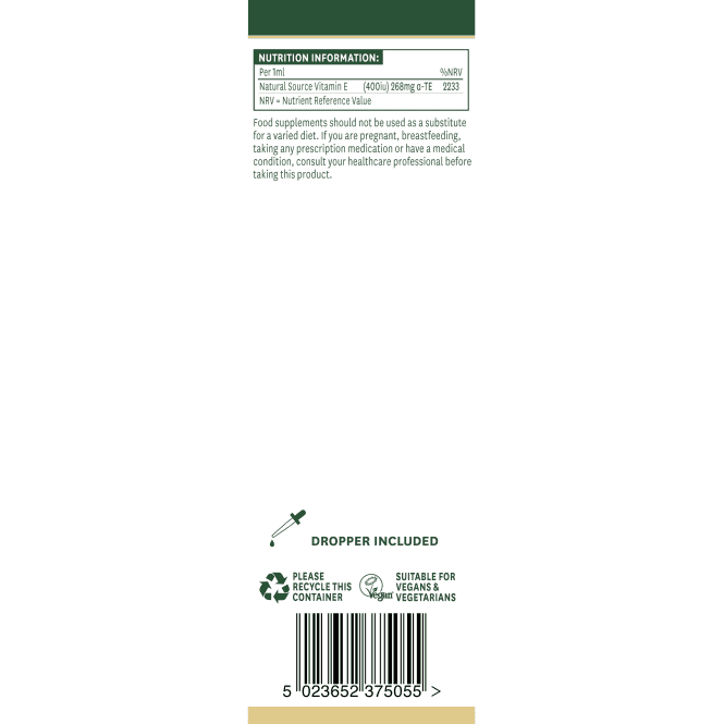 Natural Vitamin E liquid (100% Natural Vitamin E Oil) 20,000iu 50ml NaturesAid - Nutra Best Europe