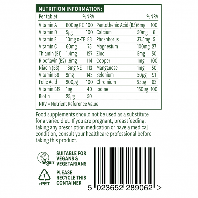 Multi-Vitamins & Minerals without iron (Multi-Vitamins & Minerals) 60 tablets NaturesAid - Nutra Best Europe