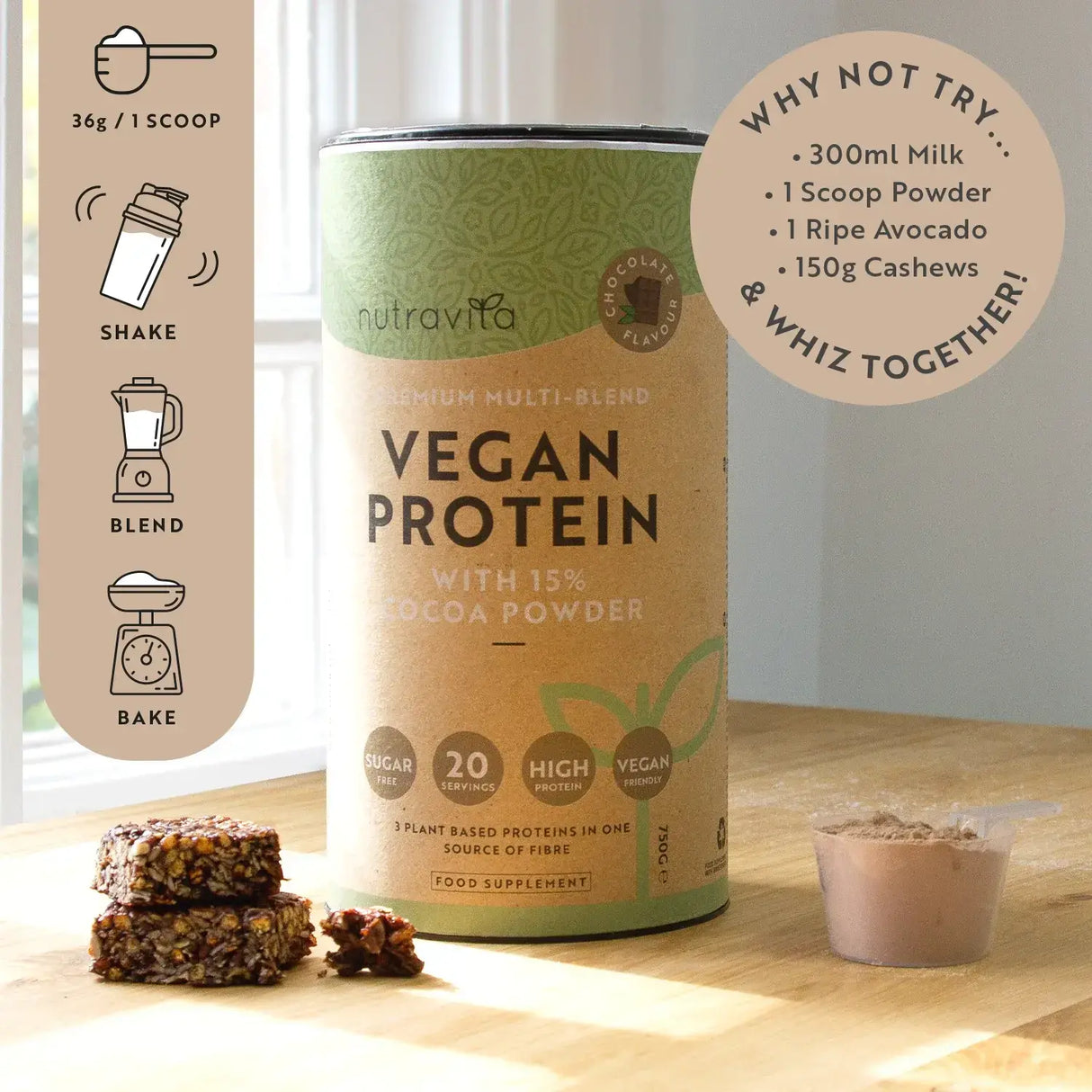 Vegán Fehérje + Enzimek - 750 g (Csokis) <tc>Nutravita</tc>