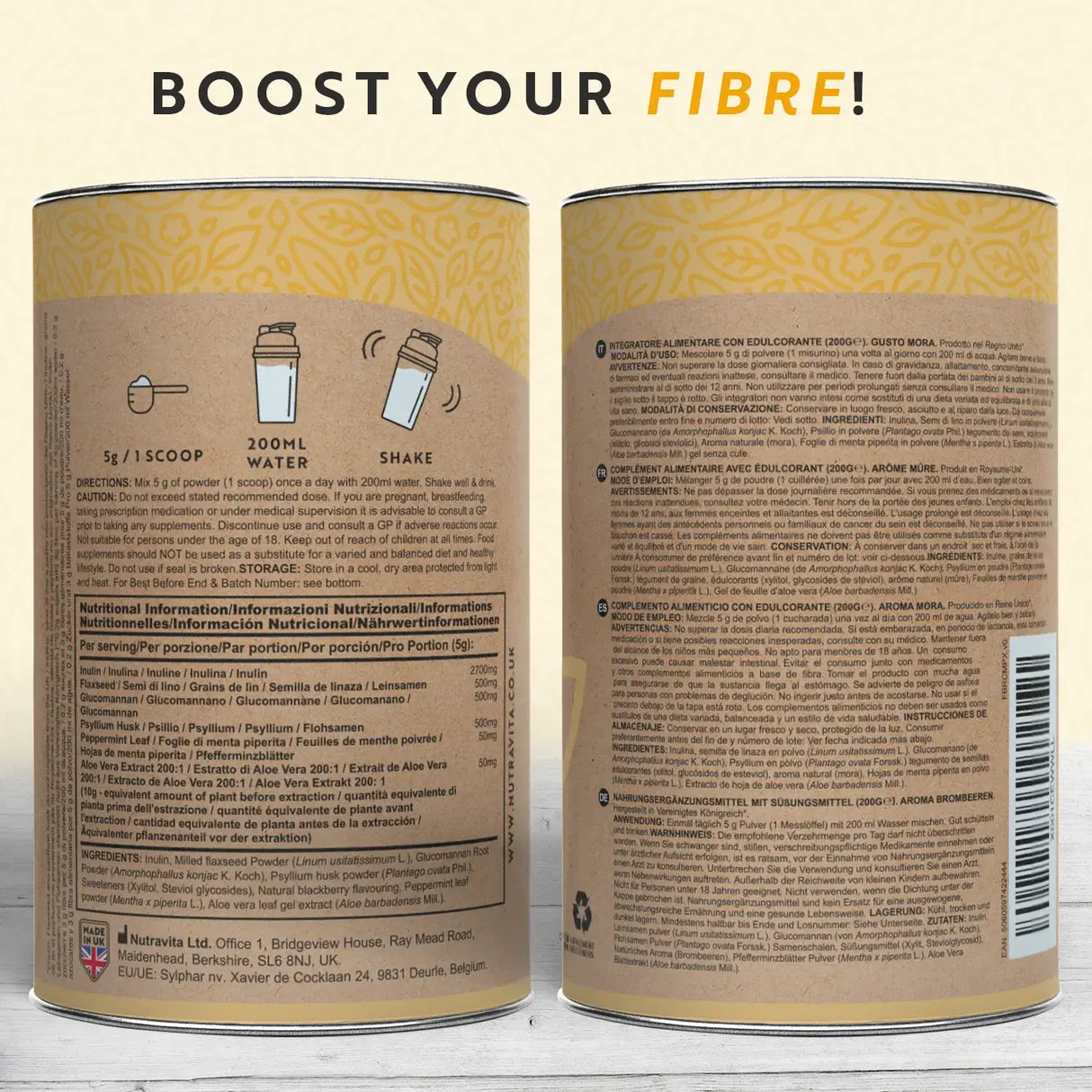 Fiber Complex Powder - BlackBerry Flavor /200 g, 40 doses/ Nutravita - Nutra Best Europe