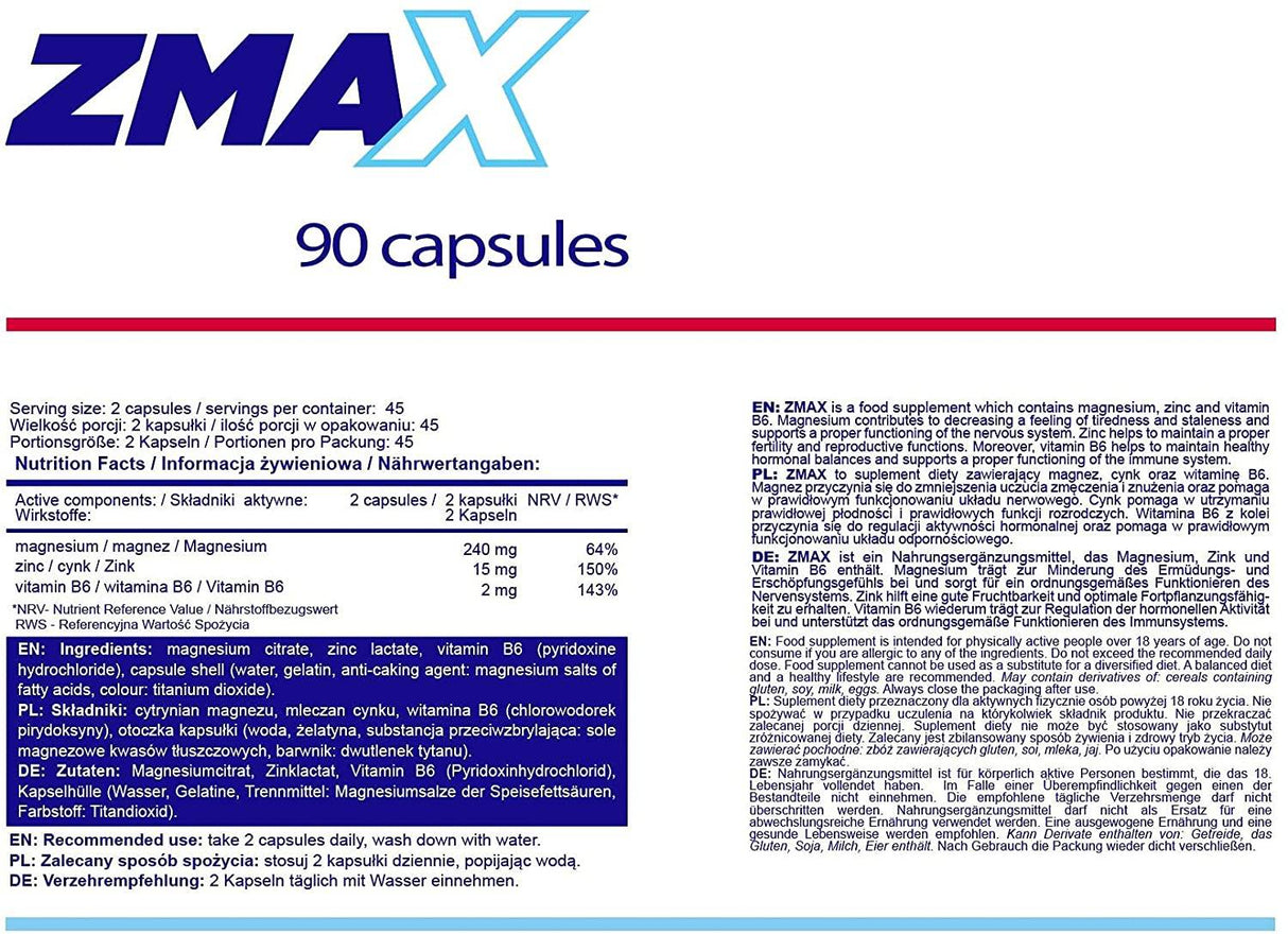 ZmaX | ZMA Formula - 90 capsules - Nutra Best Europe