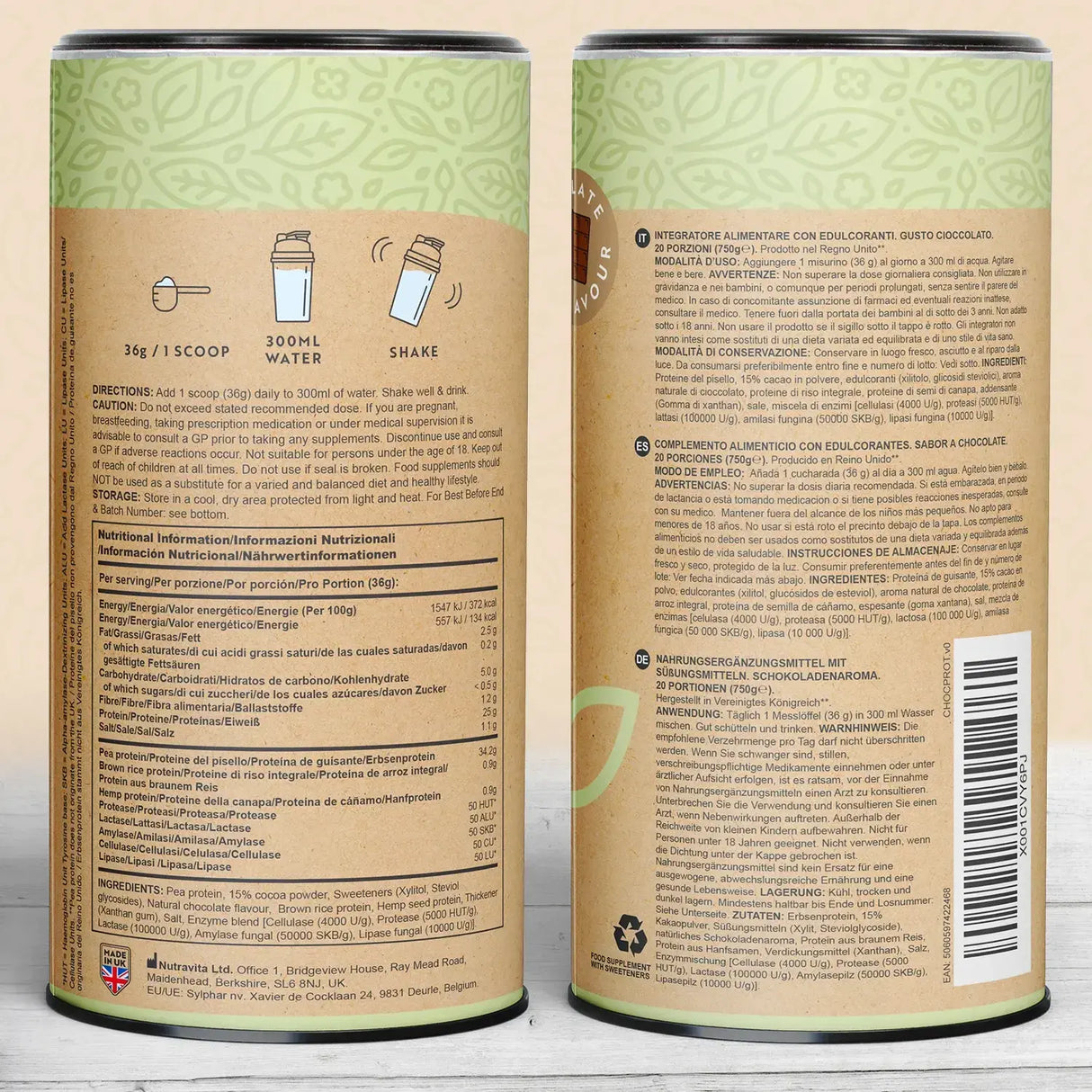 Vegan Protein + Enzymes - 750 g (Chocolate) Nutravita - Nutra Best Europe