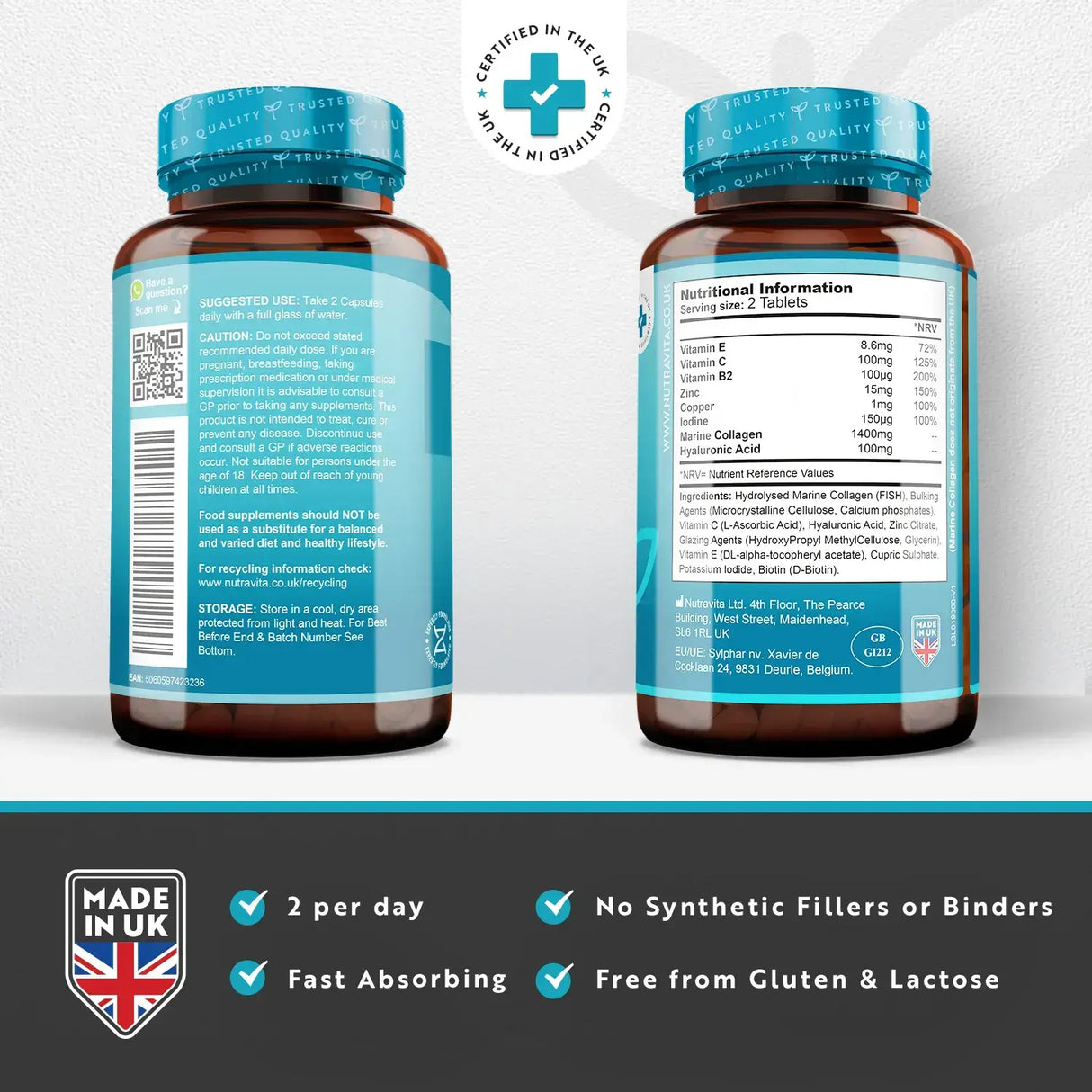 Fish Collagen 1400 mg with Hyaluronic Acid 100 mg 120 tablets - Nutra Best Europe