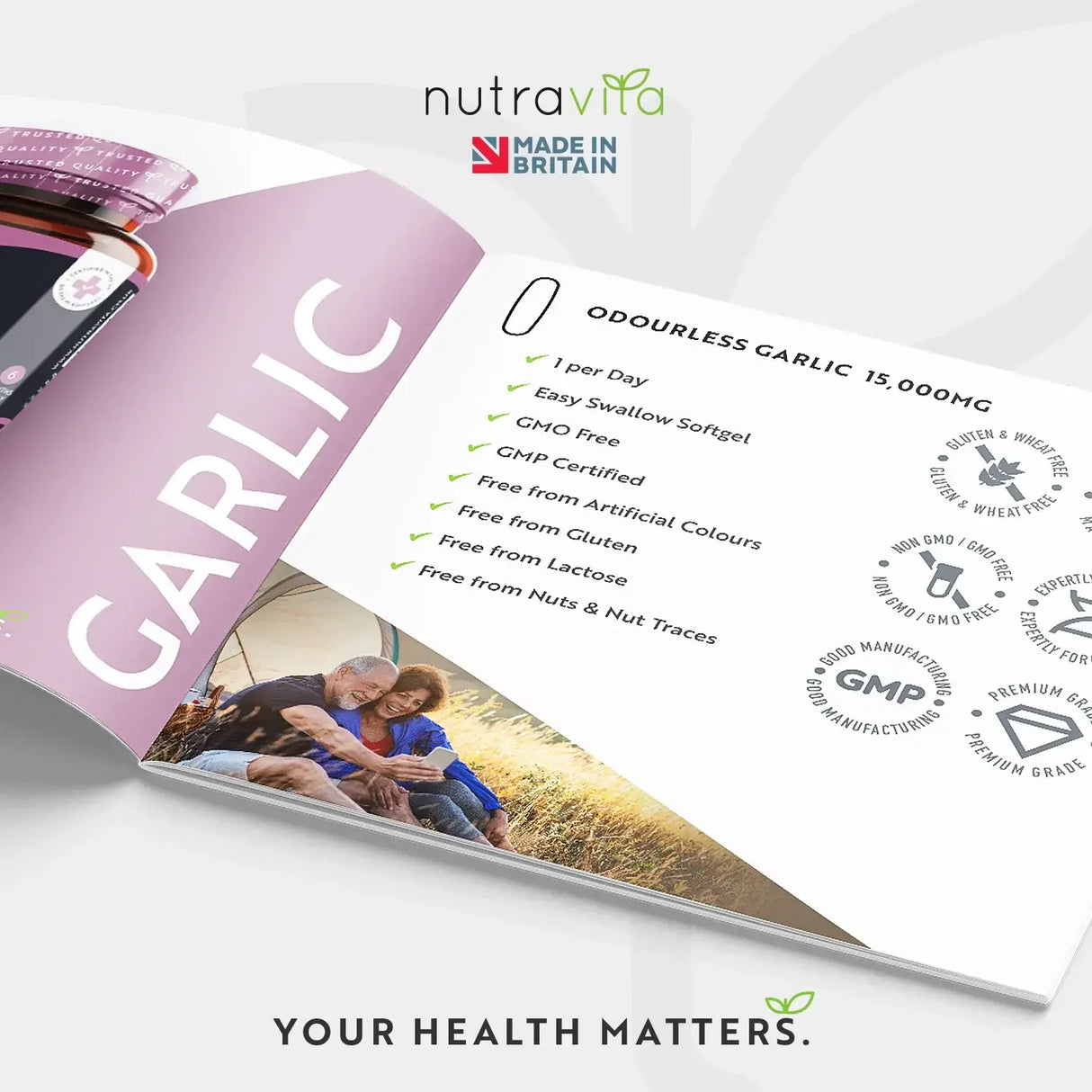 Garlic (odorless) 15000 mg (12-18% allicin) - 180 soft capsules - Nutra Best Europe