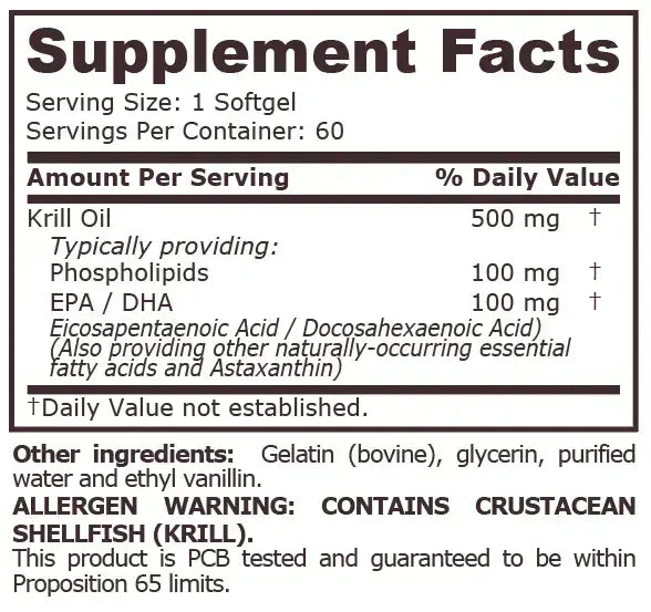 Krill oil 500 mg - 60 soft capsules Pure Nutrition - Nutra Best Europe