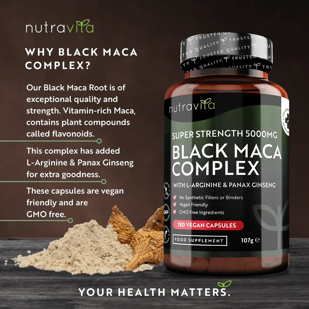 Black Maca Root Complex 5000mg /180 capsules, 180 days/ Nutravita - Nutra Best Europe