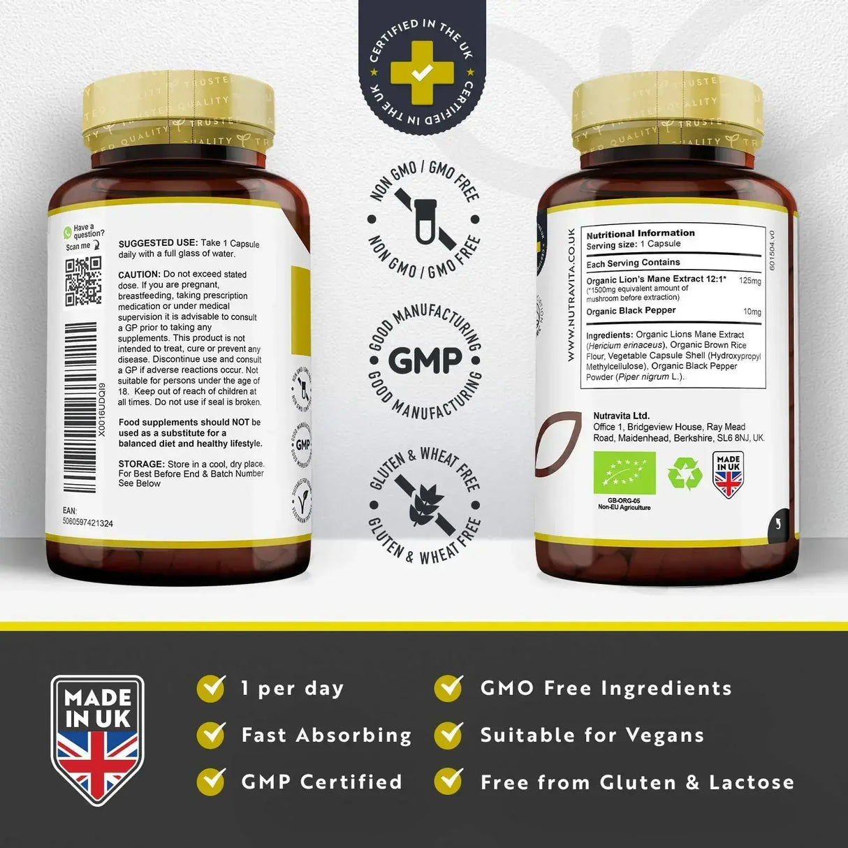 Organic Lion's Mane 120 Vcaps. Nutravita - Nutra Best Europe