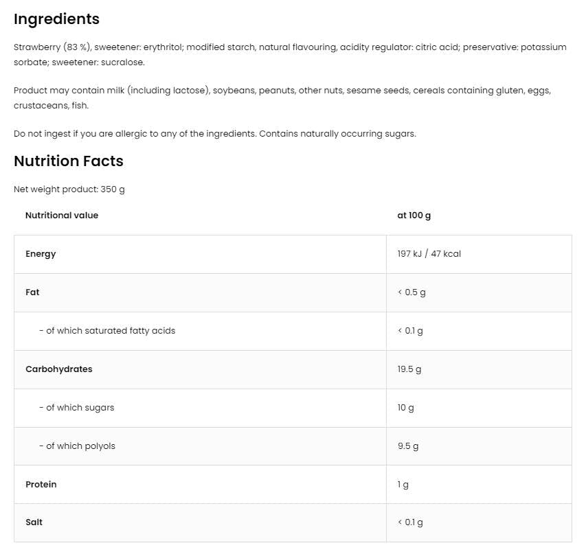 Strawberry 83% Jelly Squeeze | No Added Sugar 350 ml - Nutra Best Europe