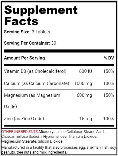 Calcium Magnesium Zinc + D3 - 90 Tablets - Nutra Best Europe