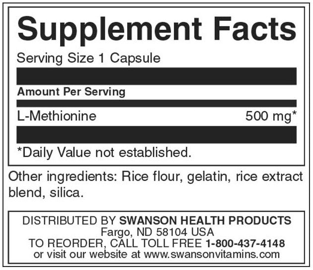 100% Pure L-Methionine 500 mg - 30 capsules - Nutra Best Europe