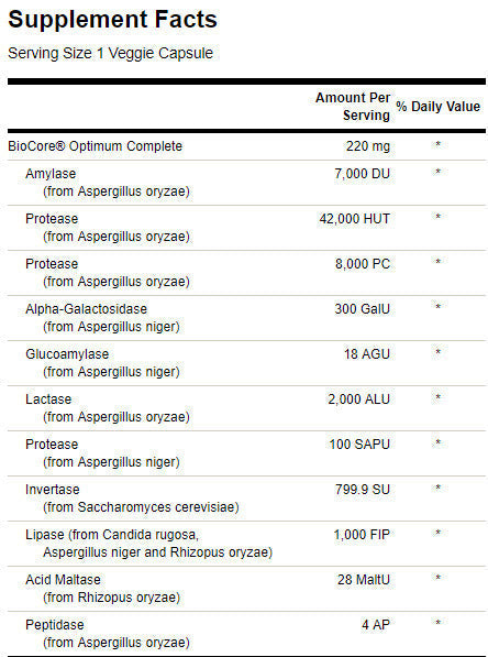Full-Spectrum Enzymes BioCore Optimum Complete - 90 capsules - Nutra Best Europe