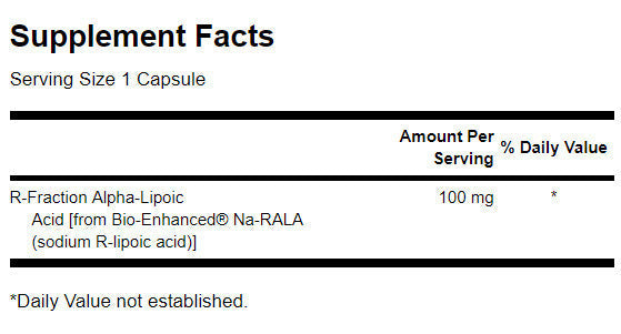 R-Fraction Alpha Lipoic Acid - Double Strength 100 mg - 60 capsules - Nutra Best Europe